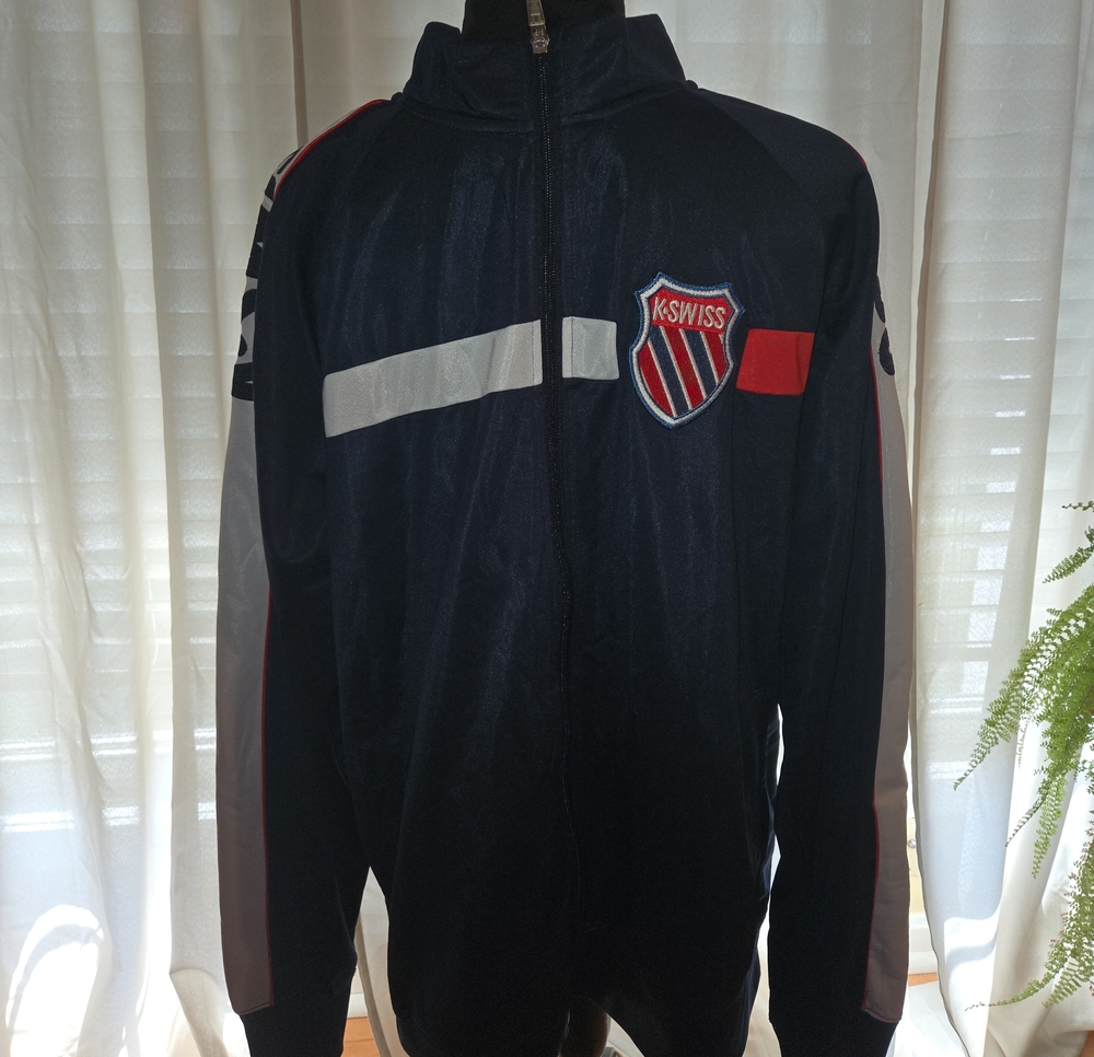 K-Swiss Men's Navy Performance Jacket with Red & White Accents